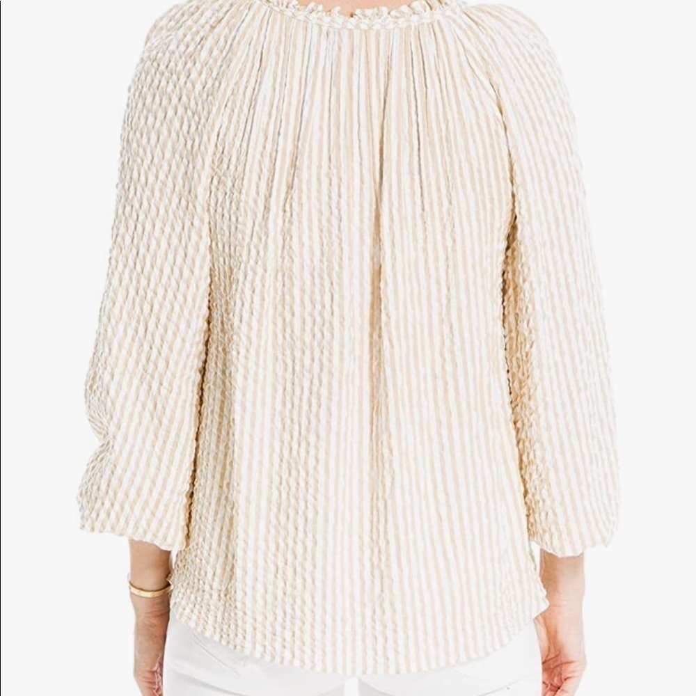 Max studio womens yarndye bubble sleeve peasant top yellow and white stripe sz.M - Picture 3 of 7